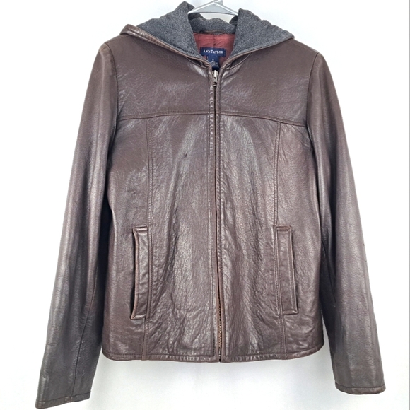 Ann Taylor Jackets & Blazers - Vintage Ann Taylor Brown Leather Jacket, 1990's, Fleece lined hood, sz M